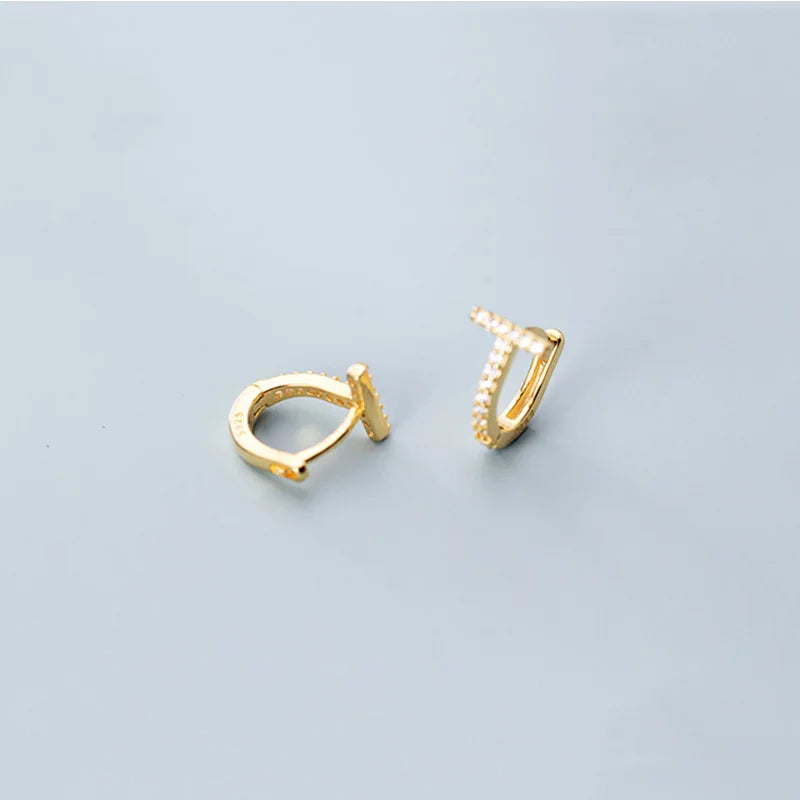 925 Silver T-Shaped Ear Piercing Earrings with CZ Huggie Hoops