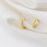 925 Silver T-Shaped Ear Piercing Earrings with CZ Huggie Hoops