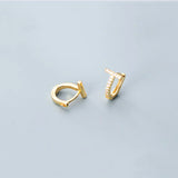 925 Silver T-Shaped Ear Piercing Earrings with CZ Huggie Hoops