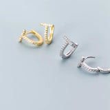 925 Silver T-Shaped Ear Piercing Earrings with CZ Huggie Hoops