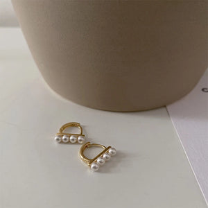 French Small Pearls Bar Hoop Earrings Dainty Tiny Hoops