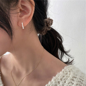 French Small Pearls Bar Hoop Earrings Dainty Tiny Hoops