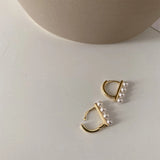 French Small Pearls Bar Hoop Earrings Dainty Tiny Hoops