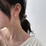 French Small Pearls Bar Hoop Earrings Dainty Tiny Hoops