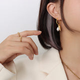 Natural Freshwater Pearl Hoop Earrings French Drop Irregular Punk Earrings