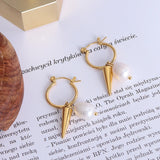 Natural Freshwater Pearl Hoop Earrings French Drop Irregular Punk Earrings