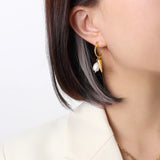 Natural Freshwater Pearl Hoop Earrings French Drop Irregular Punk Earrings