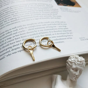 Punk Style Drop Key Hoop Earrings 925 Sterling Sliver Delicate Charms Jewelry