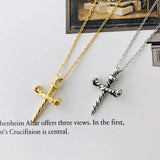 925 Sliver Punk Nail Cross Pendant Necklace for Women