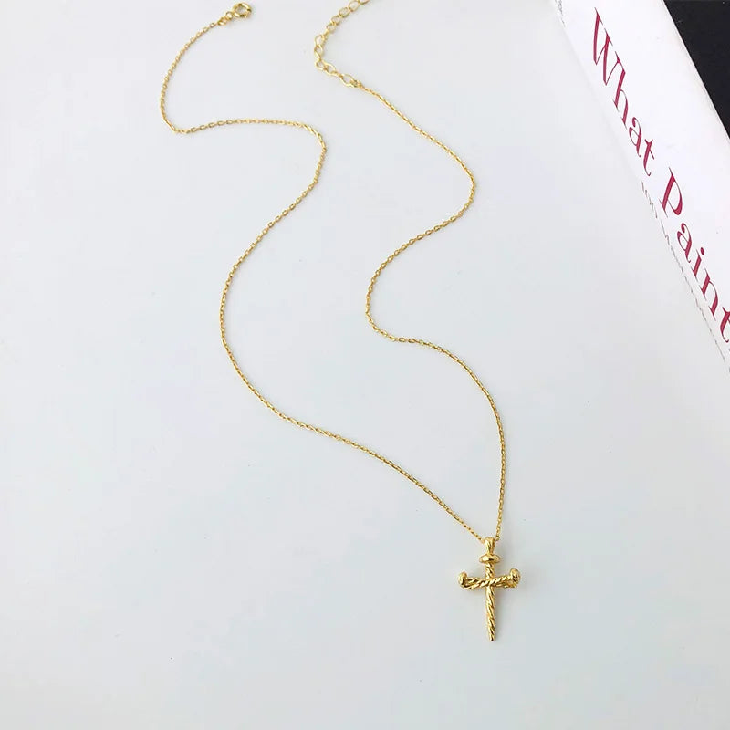 925 Sliver Punk Nail Cross Pendant Necklace for Women