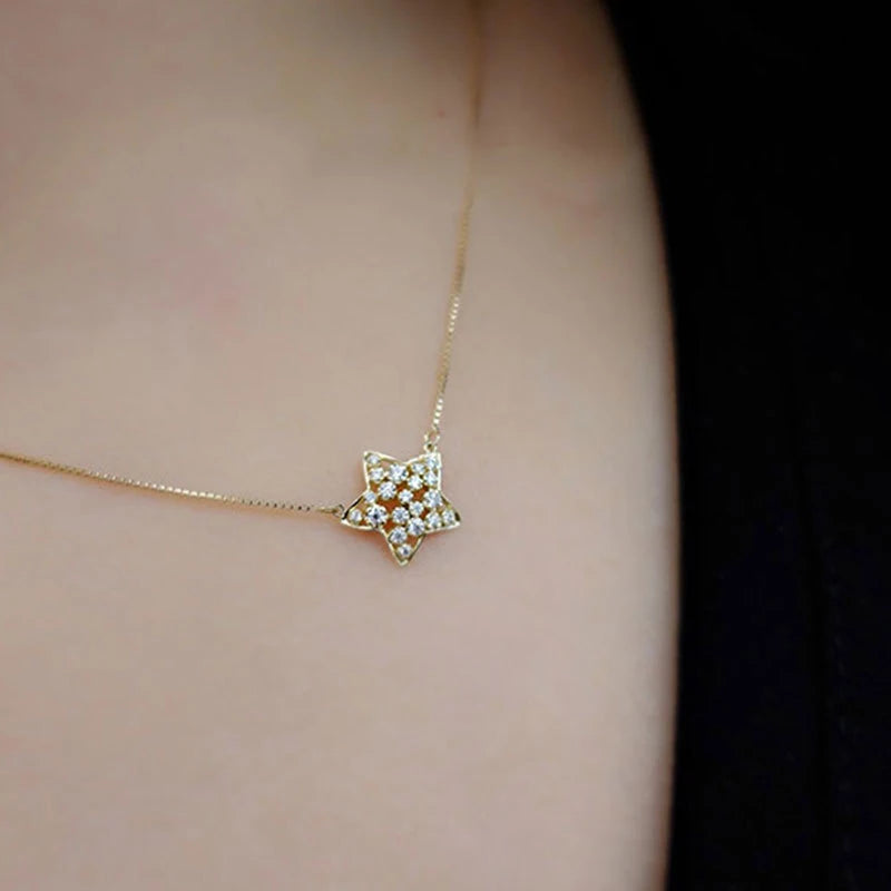 925 Sterling Sliver Star Choker Mini Cubic Zircon Charm Necklace