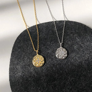 925 Silver CZ Star Pendant Necklace Small Disc Coin Layered Choker Charms
