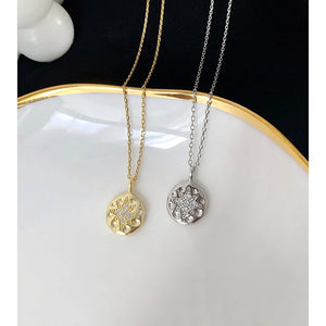 925 Silver CZ Star Pendant Necklace Small Disc Coin Layered Choker Charms