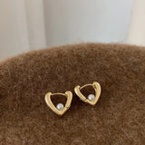 Heart Pearls Hoops Earrings for Women Charms Minimalist Tiny Jewelry