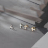 925 Sterling Silver Cross Stud Earrings Tiny Minimalist Post Small Studs