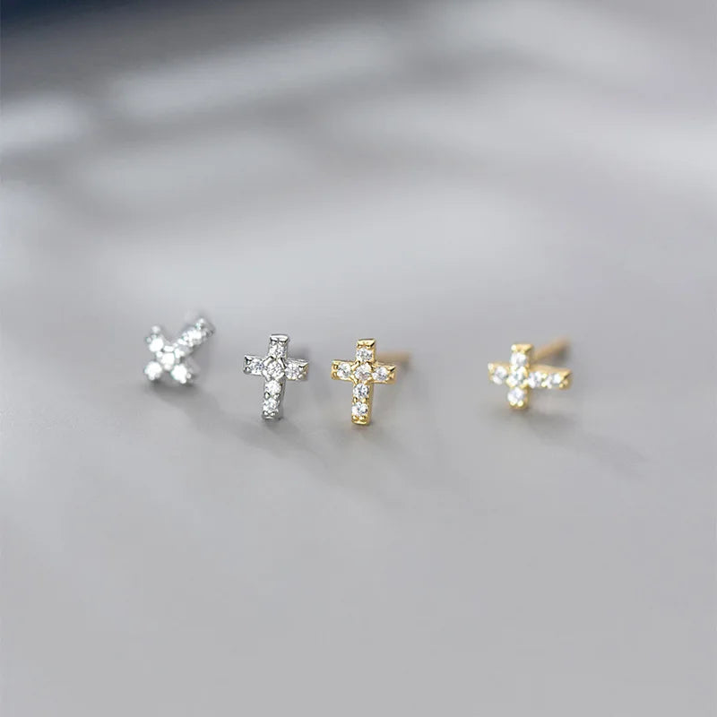 925 Sterling Silver Cross Stud Earrings Tiny Minimalist Post Small Studs
