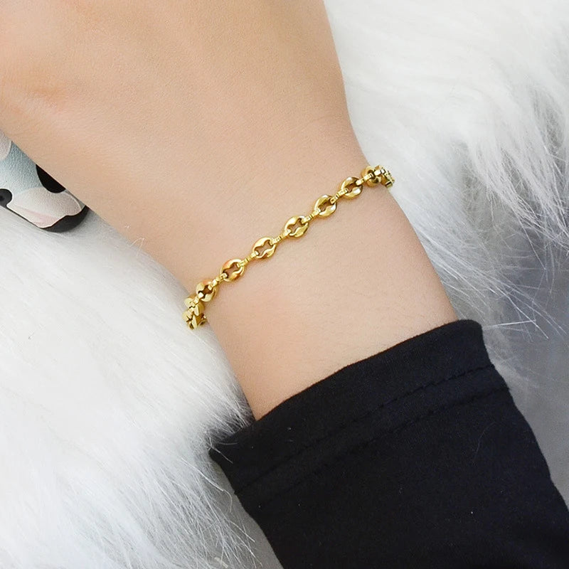 Thin Titanium Steel Chain Link Bracelet for Women