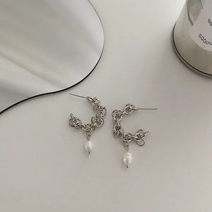 Vintage C Shaped Hoop Earrings with Freshwater Pearls