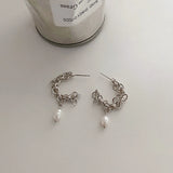 Vintage C Shaped Hoop Earrings with Freshwater Pearls