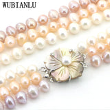 Freshwater Pearl Necklace Chain Floral Buttons Jewelery Women Girl Banquet