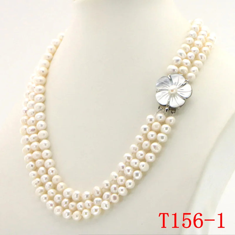 Freshwater Pearl Necklace Chain Floral Buttons Jewelery Women Girl Banquet
