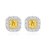 925 Silver 4*4MM Yellow Sapphire Stud Earrings for Women Anniversary Gift