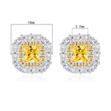 925 Silver 4*4MM Yellow Sapphire Stud Earrings for Women Anniversary Gift