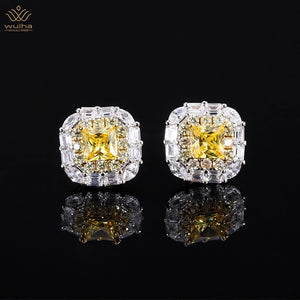 925 Silver 4*4MM Yellow Sapphire Stud Earrings for Women Anniversary Gift