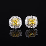925 Silver 4*4MM Yellow Sapphire Stud Earrings for Women Anniversary Gift