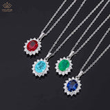 925 Silver Sapphire Faceted Gemstone Pendant Necklace Women Engagement Gift