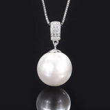 925 Silver Pearl 16MM Sapphire Pendant Necklace Anniversary Gift