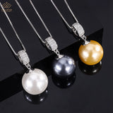 925 Silver Pearl 16MM Sapphire Pendant Necklace Anniversary Gift