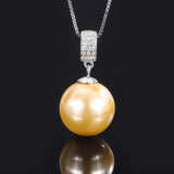 925 Silver Pearl 16MM Sapphire Pendant Necklace Anniversary Gift