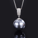 925 Silver Pearl 16MM Sapphire Pendant Necklace Anniversary Gift