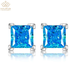 925 Silver Princess Cut Sapphire Moissanite Stud Earrings