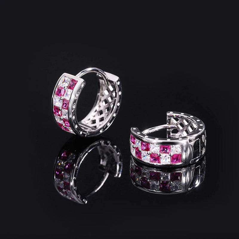 925 Silver 6*15MM Ruby Sapphire Earrings Anniversary Gift