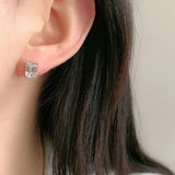 925 Silver 6*8MM Sapphire Faceted Stud Earrings Women Anniversary Gift