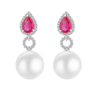 925 Silver Pearl 12MM Ruby Sapphire Earrings Anniversary Gift