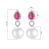 925 Silver Pearl 12MM Ruby Sapphire Earrings Anniversary Gift