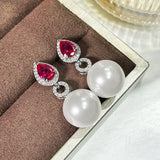 925 Silver Pearl 12MM Ruby Sapphire Earrings Anniversary Gift