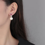 925 Silver Pearl 12MM Ruby Sapphire Earrings Anniversary Gift