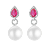 925 Silver Pearl 12MM Ruby Sapphire Earrings Anniversary Gift