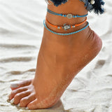 Vintage Flower Anklets Turtle Charm Ankle Bracelet Set