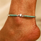 Green Beads Anklet Bohemian Foot Jewelry