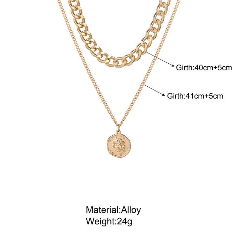 Punk Vintage Portrait Coin Pendant Necklace For Women Hip Hop
