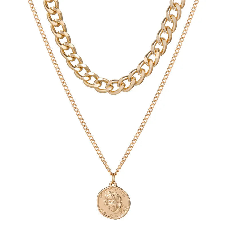 Punk Vintage Portrait Coin Pendant Necklace For Women Hip Hop