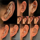 Vintage CZ Ear Clip Crystal Lightning Ear Hook Earrings Flower Ear Cuff