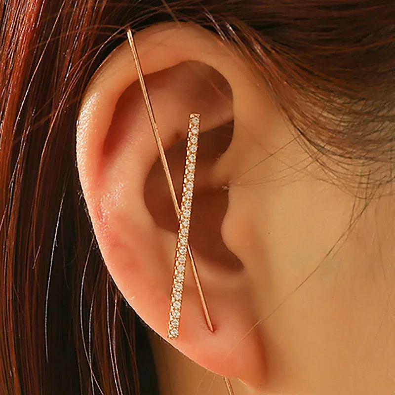 Vintage CZ Ear Clip Crystal Lightning Ear Hook Earrings Flower Ear Cuff