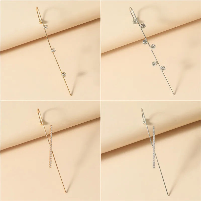Vintage CZ Ear Clip Crystal Lightning Ear Hook Earrings Flower Ear Cuff
