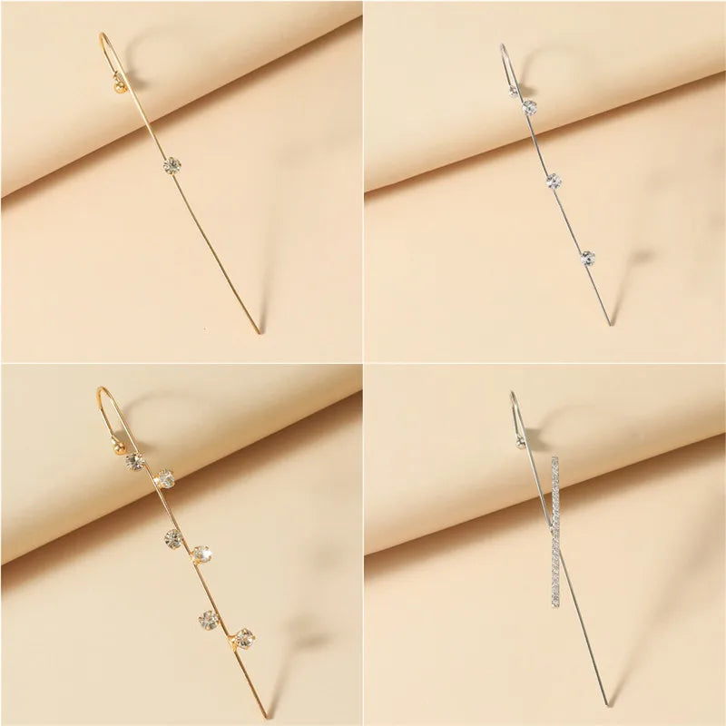 Vintage CZ Ear Clip Crystal Lightning Ear Hook Earrings Flower Ear Cuff